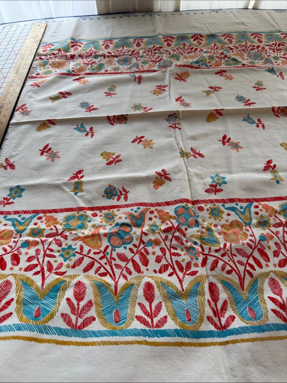Vintage Mid Century Modern Cotton Tablecloth 58x43 Scandinavian Folk Floral